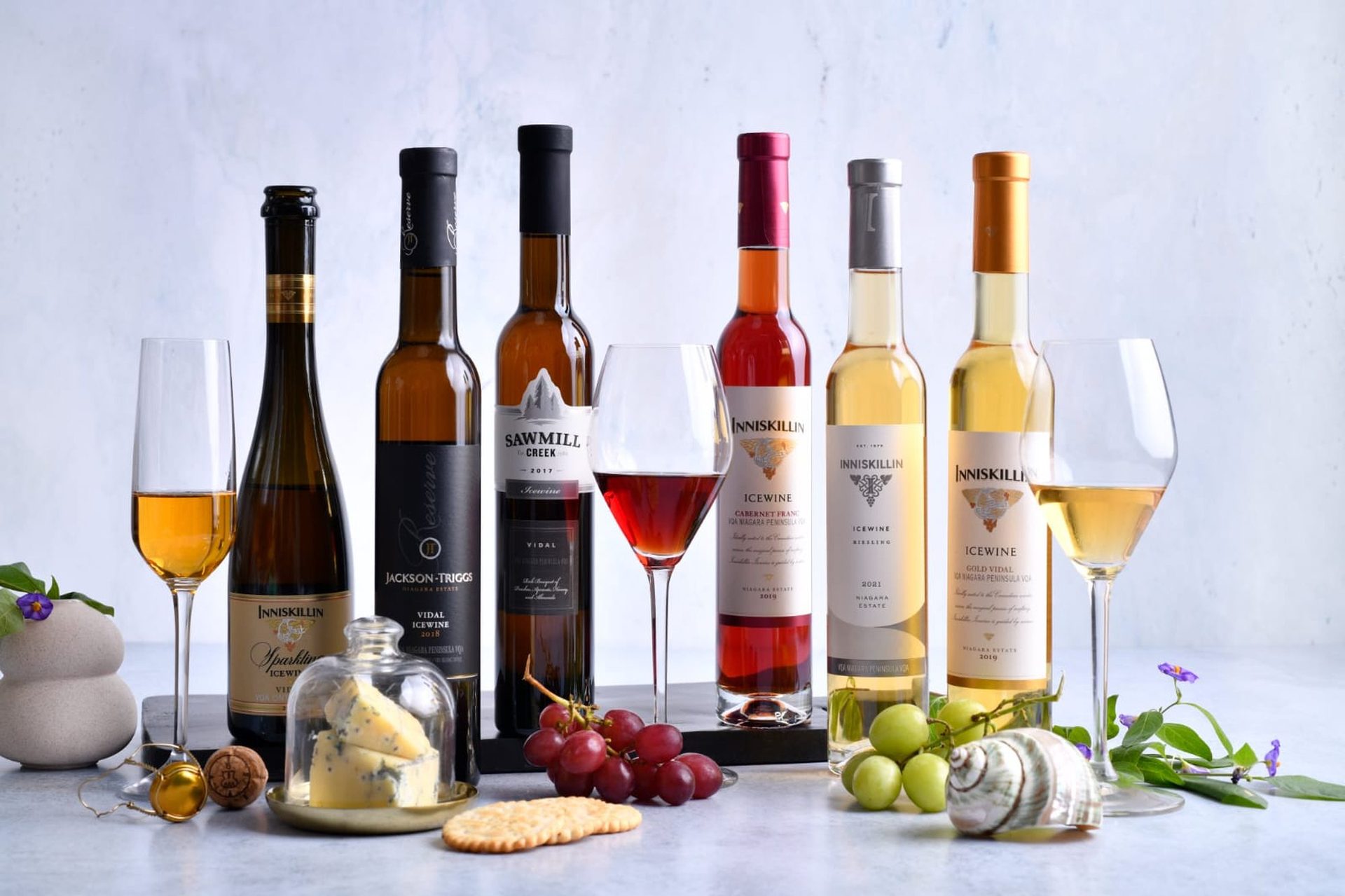 Canadian icewines staged with fruit and cheese